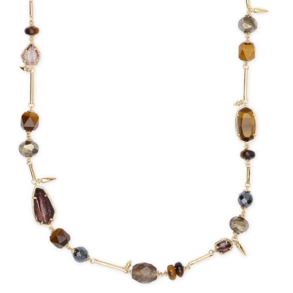 Kendra Scott RUTH long statement tiger eye /gold stone necklace NWOT - Picture 7 of 9